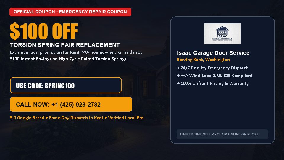 Isaac Garage Door Service $100 OFF Dual Torsion Spring Replacement in Kent, WA